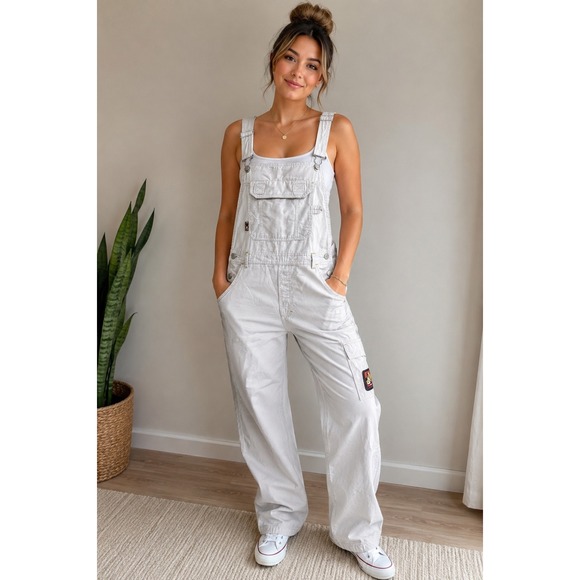 Mickey Unlimited Denim - Mickey Disney Overalls S Beige Cotton Cargo Mickey Mouse Vintage Retro Gorpcore